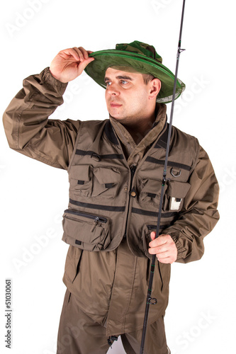 Photo: A portrait of a fisherman with fishing pole A portrait of a fisherman with fishing pole