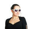 Photo: woman wearing white sunglasses woman wearing white sunglasses