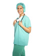 Happy nurse or doctor in scrubs