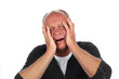Desperate looking man on a white background