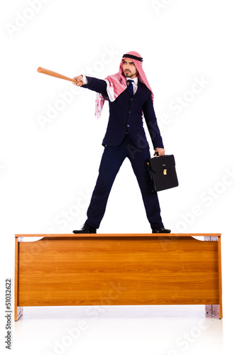 Photo: Arab businessman hitting with baseball bat Arab businessman hitting with baseball bat