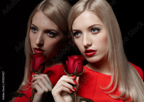 Photo: beautiful woman with rose beautiful woman with rose
