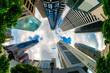 Fish-eye view of Singapore city skyline.