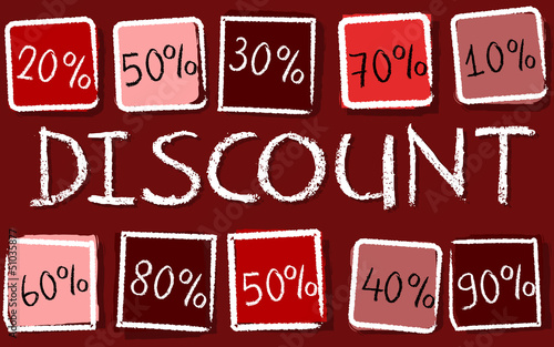 Illustration: discount and percentages in squares - retro red label discount and percentages in squares - retro red label