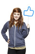 Teenage girl holding a social media sign smiling