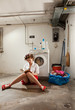 housewife bored in the laundry