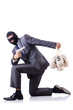 Businessman criminal with sacks of money