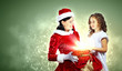 Photo: Little girl with christmas gifts and santa Little girl with christmas gifts and santa