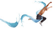 young man dancing hip hop with color lines