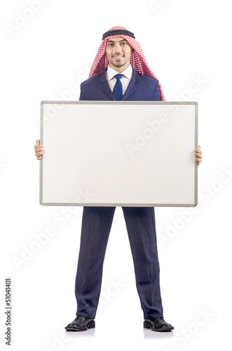 Photo: Arab man with blank board for message Arab man with blank board for message