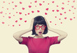 girl in red glasses at white background.