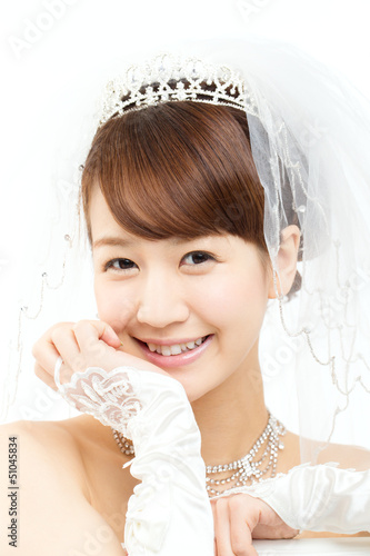 Photo: Beautiful asian woman dressed as a bride on white background Beautiful asian woman dressed as a bride on white background