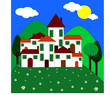 Vector: illustrazione di piccolo villaggio tra le colline illustrazione di piccolo villaggio tra le colline