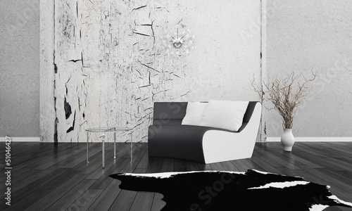 Illustration: Modern couch in front of wall | 3d interior Modern couch in front of wall | 3d interior