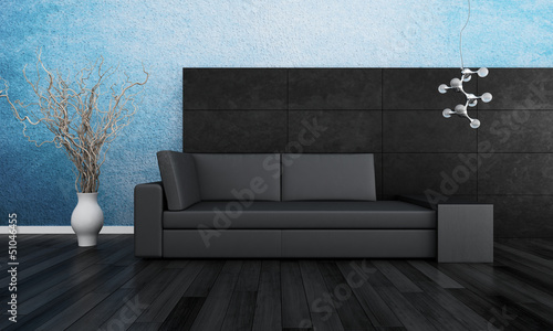 Illustration: Modern couch in front of wall | 3d interior Modern couch in front of wall | 3d interior