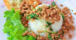 Fried pork with sweet basil and whit basi, Thai food