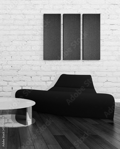 Illustration: Modern couch in front of wall | 3d interior Modern couch in front of wall | 3d interior