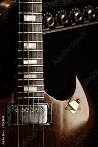 Photo: Electric Guitar Close Up And Amplifier Electric Guitar Close Up And Amplifier