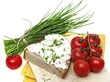 a slice of bread with cheese and chives - healthy food