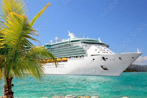 Fototapeta Luxury Cruise Ship Sailing from Port