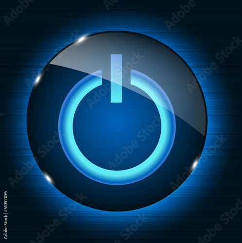 Vector: Glass power button icon on abstract background. Vector illustrat Glass power button icon on abstract background. Vector illustrat