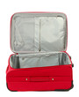 Opened empty red suitcase isolated on white