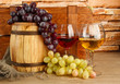 composition of wine,box and grapes