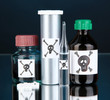 Deadly poison in bottles on black background