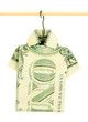 Dollar folded into shirt on hanger isolated on white