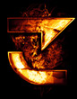 three, illustration of  number with chrome effects and red fire