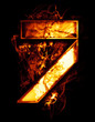 seven, illustration of  number with chrome effects and red fire