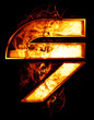 nine, illustration of  number with chrome effects and red fire o