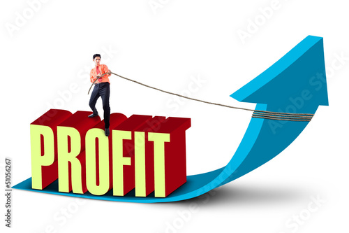 Photo: Businessman pull profit sales up Businessman pull profit sales up