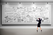 Businesswoman thinking in front of billboard