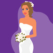 Beautiful young woman in a wedding dress and veil with a bouquet