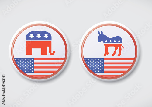 Vector: US Politics - Republican & Democratic party button badge US Politics - Republican & Democratic party button badge
