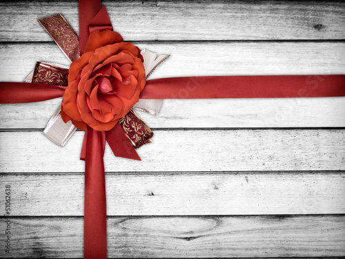 Photo: Ribbon Flower on Wood Ribbon Flower on Wood