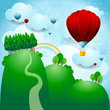 Vektor: Countryside with balloons, fantasy illustration Countryside with balloons, fantasy illustration