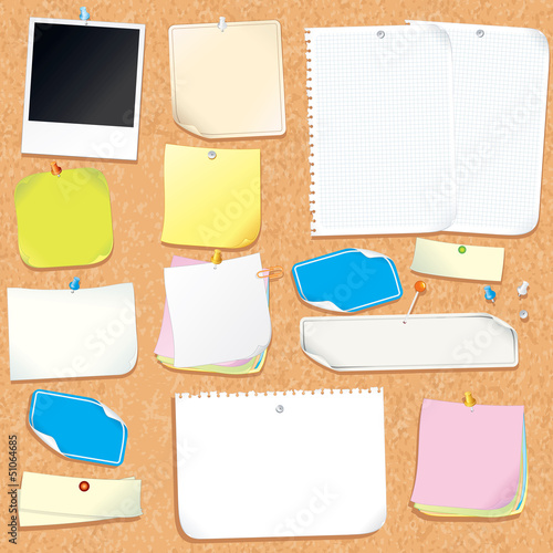 Illustration: Office Cork Board With Blank Notes and Stickers Office Cork Board With Blank Notes and Stickers
