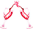Two glasses of red wine abstract splash isolated on white backgr