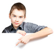 Boy holding banner