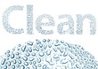 Clean made of water drops, background on white
