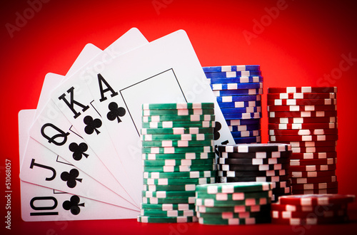 Photo: stack of chips with cards stack of chips with cards