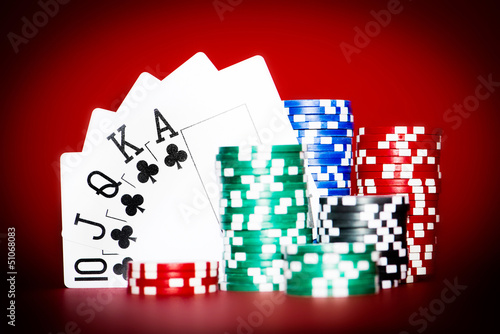 Photo: stack of chips with cards stack of chips with cards