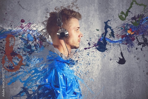Photo: Boy listening to music Boy listening to music