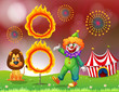 Vector: A carnival with a clown and a lion near the ring of fire A carnival with a clown and a lion near the ring of fire