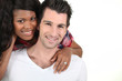 cheerful couple on white background