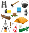 set icons items for outdoor recreation vector illustration