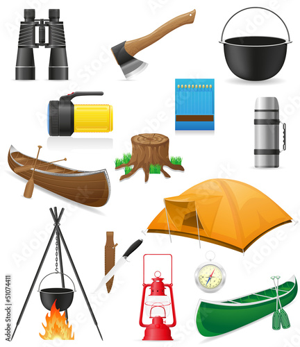 Vector: set icons items for outdoor recreation vector illustration set icons items for outdoor recreation vector illustration