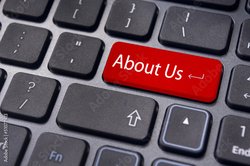Photo: about us concept, message on keyboard about us concept, message on keyboard